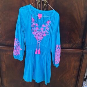 Lilly Pulitzer Turquoise Dress with Hot Pink Embroidery